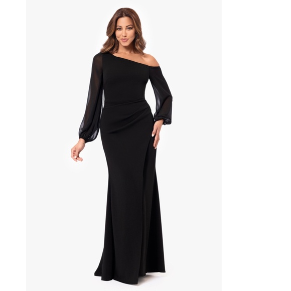 NEW Betsy & Adam BLACK Plus Size DONNA Off The Shoulder ILLUSION SLEEVE GOWN 20W - Picture 12 of 13